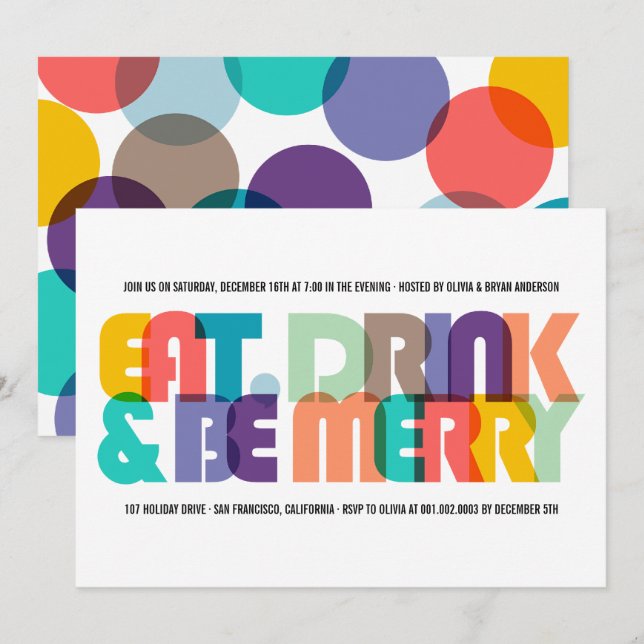 Farbenfrohe Mahlzeiten Drink & Be Mercury Holiday  Einladung (Vorne/Hinten)