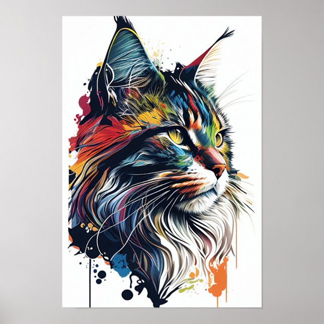 Farbenfrohe Maine Coon Cat Poster (Vorne)