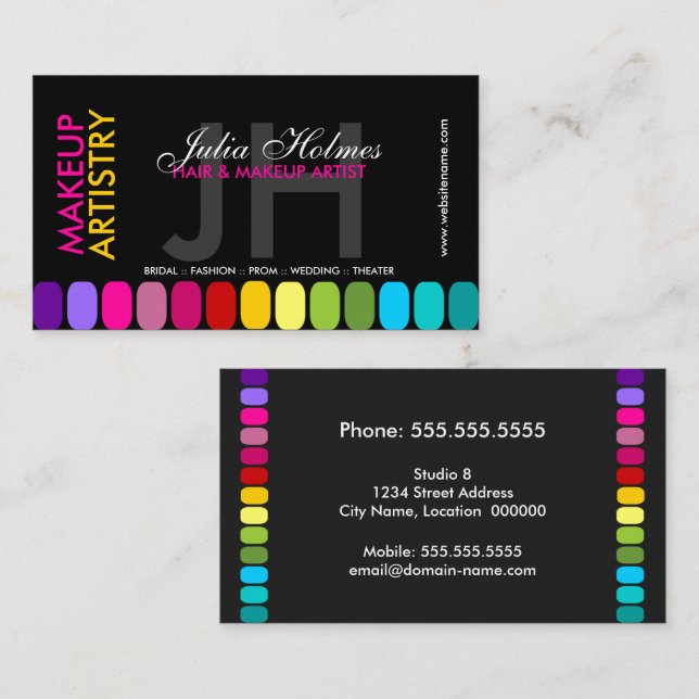 Farbenfrohe Makeup Artist Visitenkarte (Vorne/Hinten)
