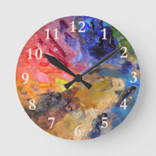 Farbenfrohe Malerei des Künstlers Runde Wanduhr