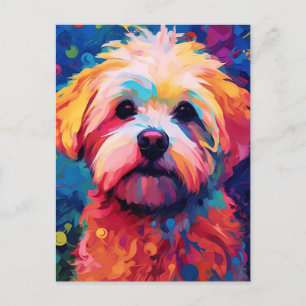 Farbenfrohe maltesische Hundekunst Postkarte