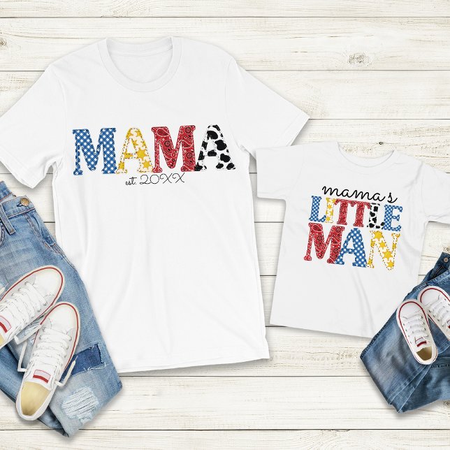 Farbenfrohe Mama Est Date Country Mama Son Match T-Shirt (Von Creator hochgeladen)