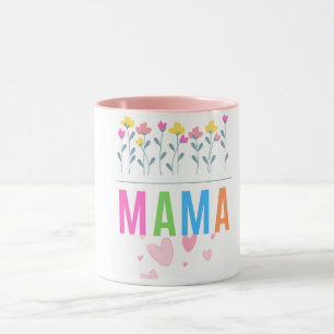 Farbenfrohe Mama Floral Hearts Grafik Design Tasse