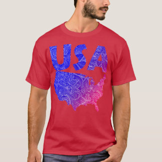 Farbenfrohe mandala Art Map of the United Staaten  T-Shirt