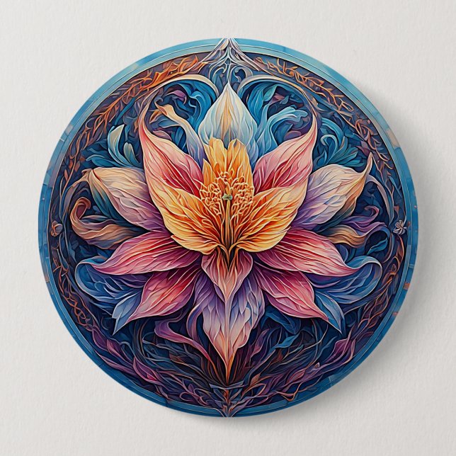 Farbenfrohe Mandala Blume Design Button (Vorderseite)