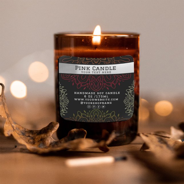 Farbenfrohe Mandala Blumenstraube Quadratischer Aufkleber (#zazzlemade 3CANDLELABEL #MANDALA #ARABIC #mandalayogainstructor #elegantfloralbeautysalon)