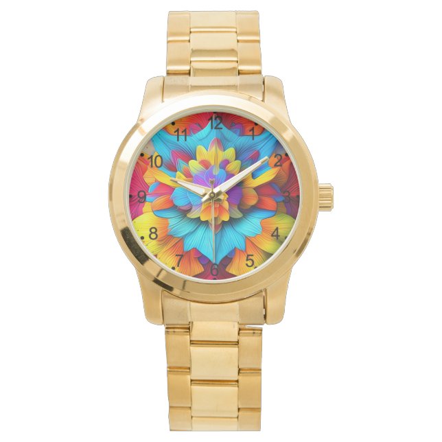 Farbenfrohe Mandala Design Armbanduhr (Vorderseite)