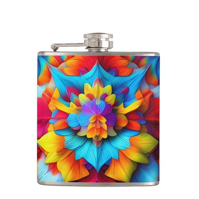Farbenfrohe Mandala Design Flachmann (Vorderseite)