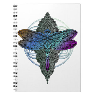 Farbenfrohe Mandala Dragonfly Lotus Blume T-Shirt Notizblock