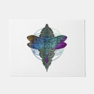 Farbenfrohe Mandala Dragonfly T Shirt Lotus Blume Fußmatte