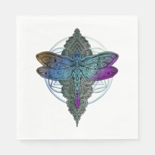 Farbenfrohe Mandala Dragonfly T Shirt Lotus Blume Serviette