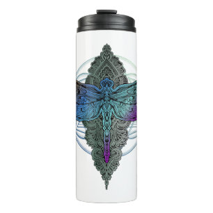 Farbenfrohe Mandala Dragonfly T Shirt Lotus Blume Thermosbecher