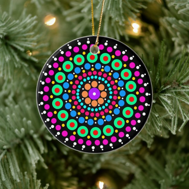 Farbenfrohe Mandala Keramik Ornament (Baum)