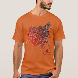 Farbenfrohe Mandala Kunstkarte von Asien mit braun T-Shirt