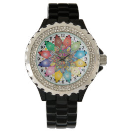 Farbenfrohe Mandala mit arabischen Zahlen Armbanduhr