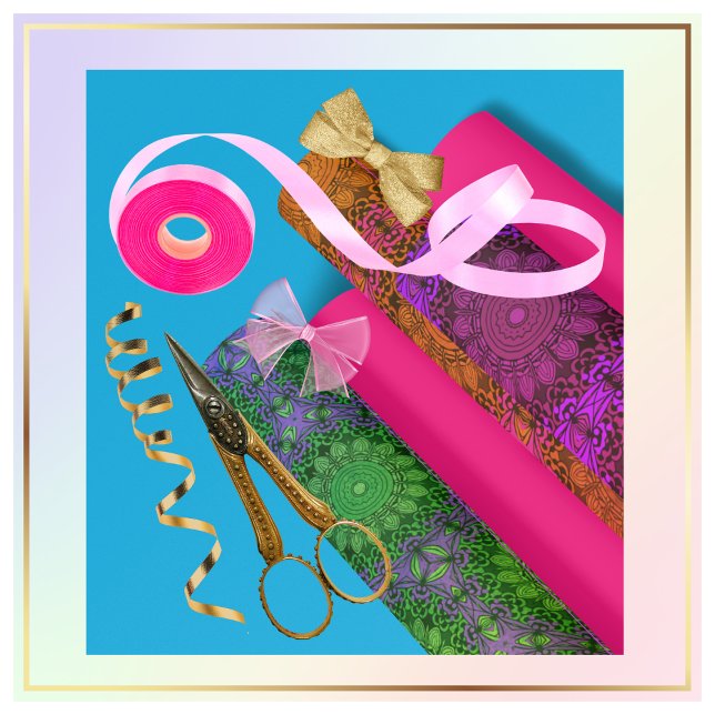 Farbenfrohe Mandala Nahtloses Muster Geschenkpapier Set (Mandala Gift Wrap - 3 Rolls in pretty colorways.)