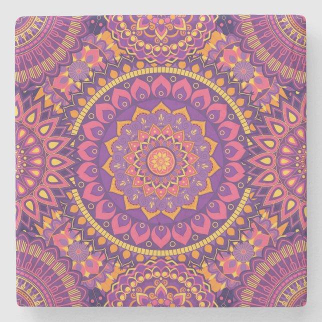Farbenfrohe Mandala Pattern Steinuntersetzer (Vorderseite)