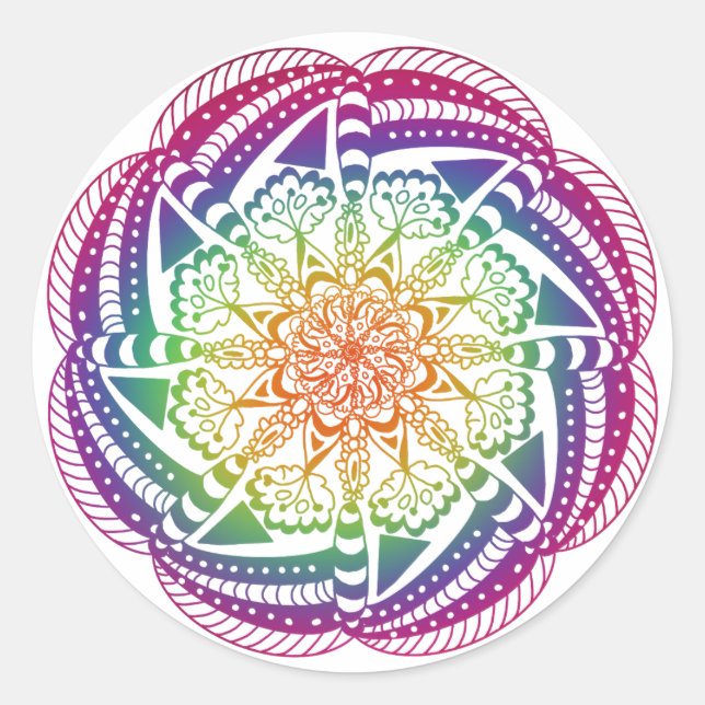 Farbenfrohe Mandala Stickers. Runder Aufkleber (Vorderseite)