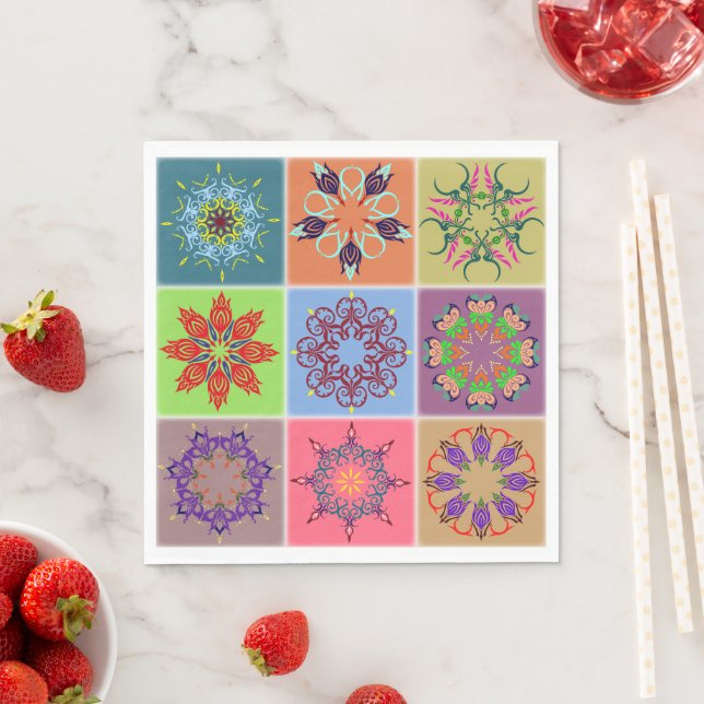 Farbenfrohe Mandala Tile Pattern - Boho Geometric Serviette (Beispiel)