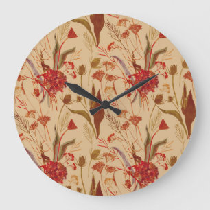 Farbenfrohe Mandala, Vintages ethnisches Muster. Große Wanduhr