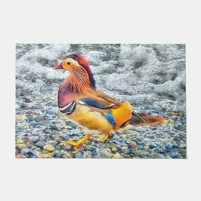 Farbenfrohe Mandarin-Duck am See Fußmatte (Vorderseite)