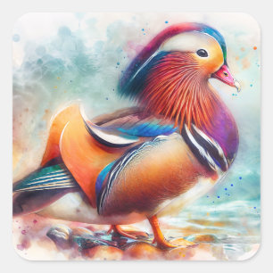 Farbenfrohe Mandarin Dusche Wasserfarben Quadratischer Aufkleber