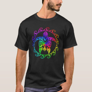 Farbenfrohe Maori Schildkröte Polynesisch Hawaii T-Shirt