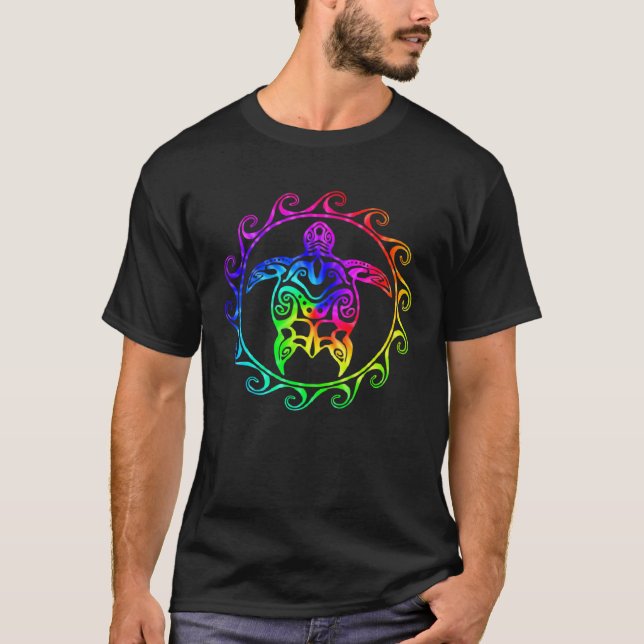 Farbenfrohe Maori Schildkröte Polynesisch Hawaii T-Shirt (Vorderseite)