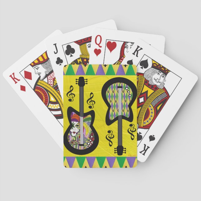 Farbenfrohe Mardi Gras Guitars Spielkarten (Rückseite)