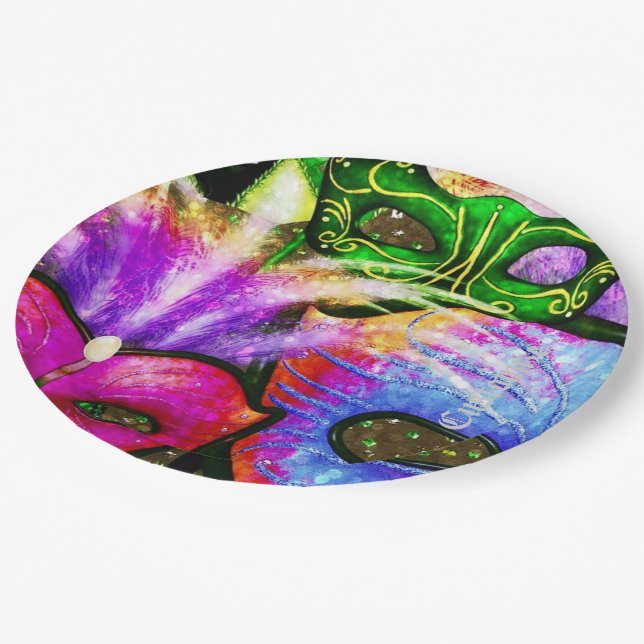 Farbenfrohe Mardi Gras Masken Papier-Teller Pappteller (Schrägansicht)
