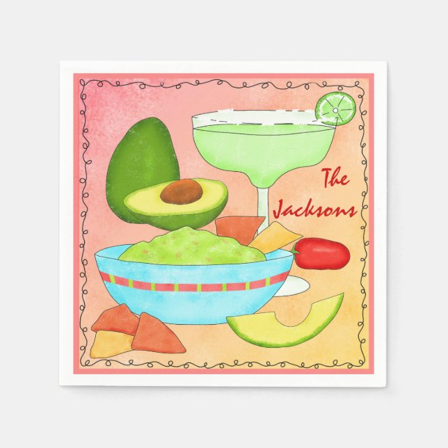 Farbenfrohe Margarita Guacamole Coral Serviette (Vorderseite)
