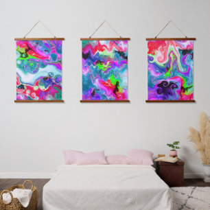 Farbenfrohe Marmor Digitale Fluid Art Wandteppich Mit Holzrahmen