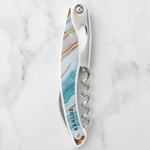 Farbenfrohe Marmortextur welliges Muster Monogramm Kellnermesser