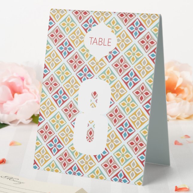 Farbenfrohe marokkanische Fliesen-Muster Tischaufsteller (In Situ (Hochzeit))