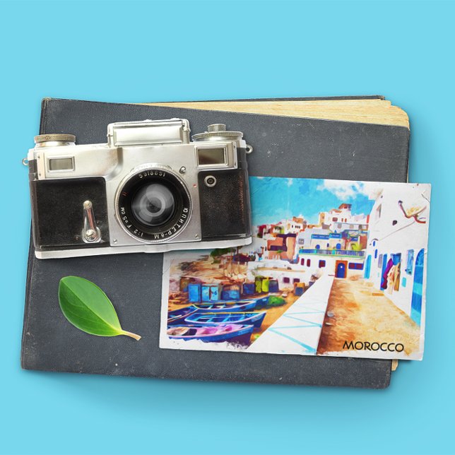 Farbenfrohe Marokko Reisen Wasserfarbe Postkarte (morocco vintage travel postcard)