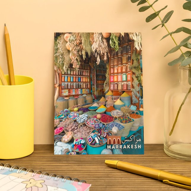 Farbenfrohe Marrakesch Medina Gewürzshop Postkarte (Von Creator hochgeladen)