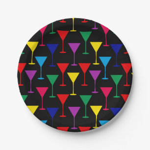 Farbenfrohe Martini-Cocktail-Muster Pappteller