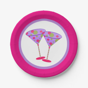 Farbenfrohe Martini-Gläser-Party Pappteller