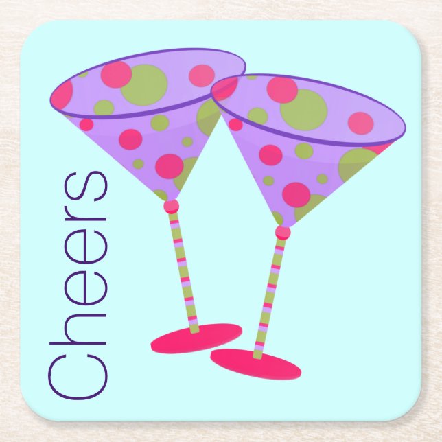 Farbenfrohe Martini Glasses Party Paper Untersetze Rechteckiger Pappuntersetzer (Vorderseite)