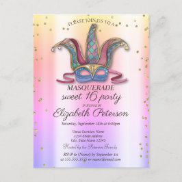 Farbenfrohe Masque Diamonds Masquerade Sweet 16 Einladungspostkarte