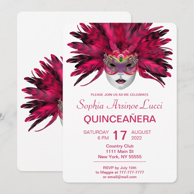 Farbenfrohe Masquerade Quinceñera Party Einladung (Vorne/Hinten)