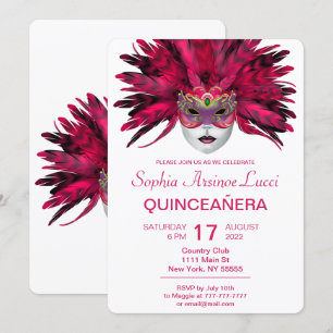 Farbenfrohe Masquerade Quinceñera Party Einladung