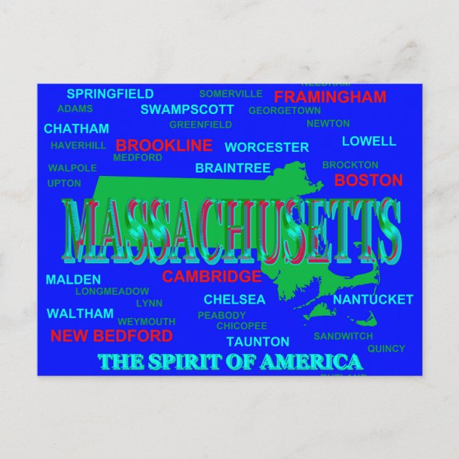 Farbenfrohe Massachusetts Staatsstolz Karte Silhou (Vorderseite)