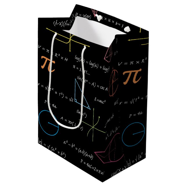 Farbenfrohe Mathematikgleichungen mathematische Fo Mittlere Geschenktüte (Vorderseite Schrägansicht)