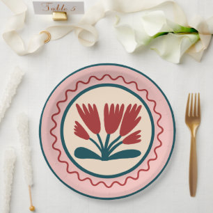Farbenfrohe Matisse Red Floral Pappteller