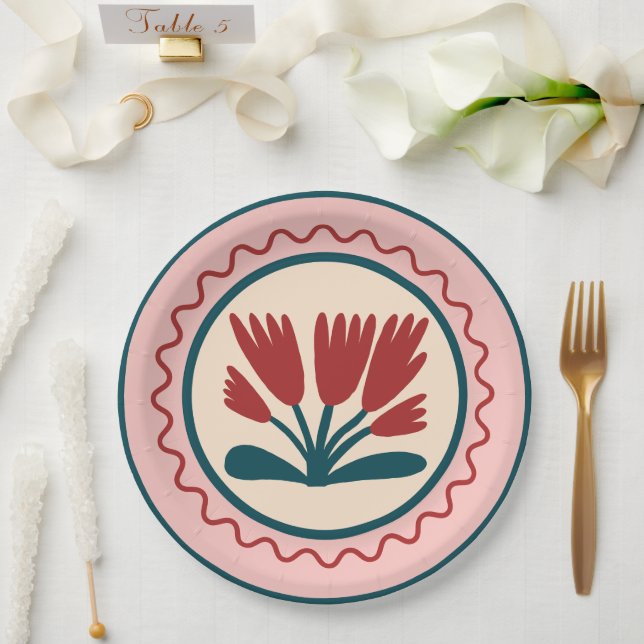 Farbenfrohe Matisse Red Floral Pappteller (Hochzeit)