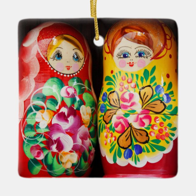 Farbenfrohe Matryoshka Dolls Keramikornament (Vorderseite)