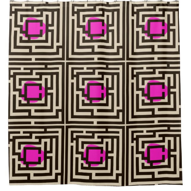 Farbenfrohe Maze-Muster auf benutzerdefinierter Fa Duschvorhang (Vorderseite)