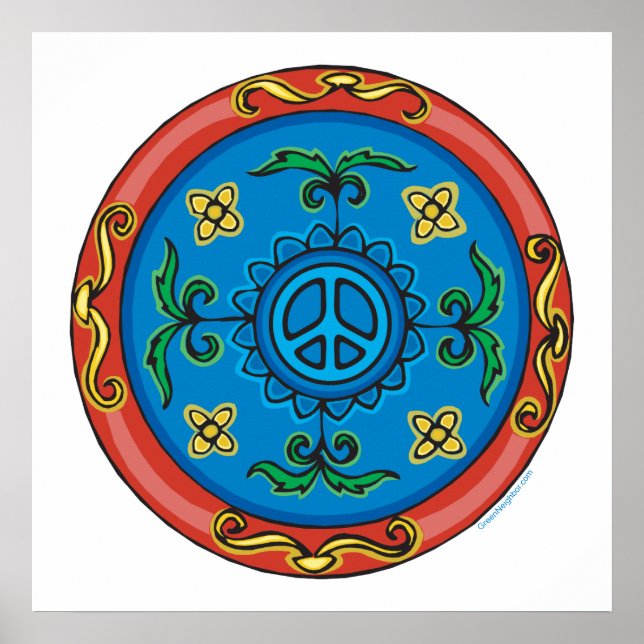 Farbenfrohe Medallion Design und Friedenszeichen Poster (Vorne)