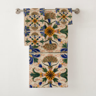 Farbenfrohe mediterrane Vintage Blumenmuster Badhandtuch Set